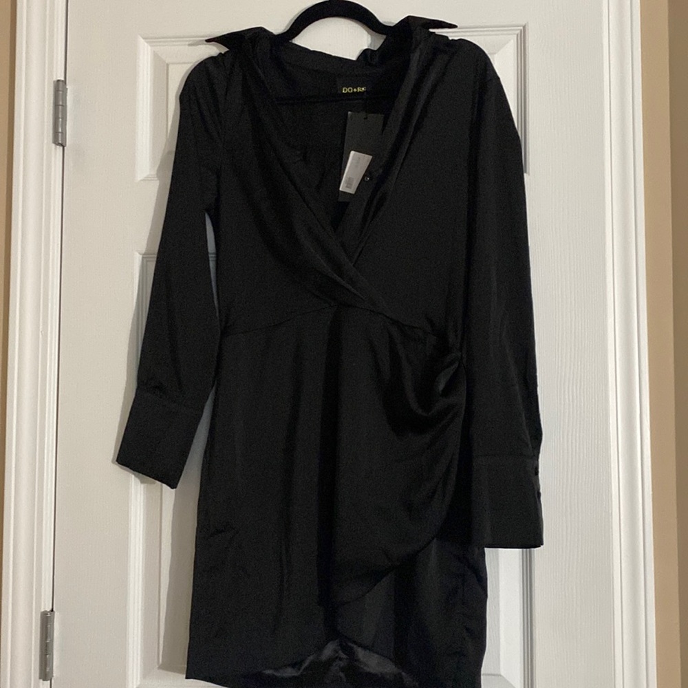 NWT Black Satin Wrap Dress